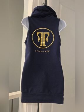 Femme First Active Work Out Wear Plunge V Neck Pull Over Hoodie Dress. Sz S.